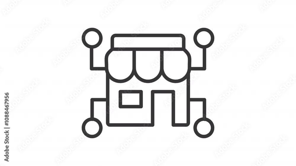 Ecommerce line animation. Digital shop animated icon. Moving lines, scaling circles. Marketplace, technology. Black illustration on white background. HD video with alpha channel. Motion graphic Ecommerce line animation. Digital shop animated icon. Moving lines, scaling circles. Marketplace, technology. Black illustration on white background. HD video with alpha channel. Motion graphic
