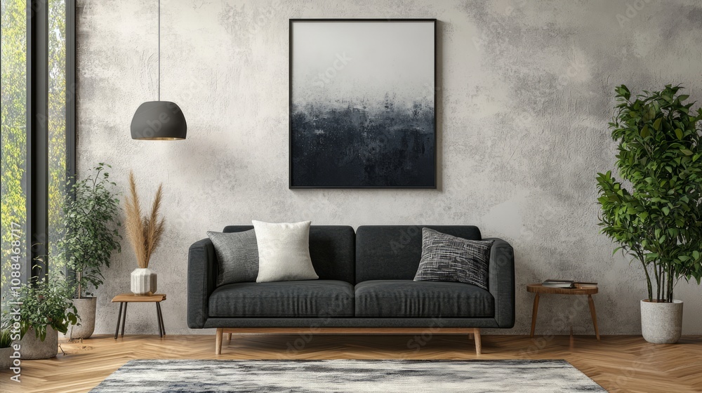 Mockup Poster Display in a Sleek Modern Living Room Mockup Poster Display in a Sleek Modern Living Room