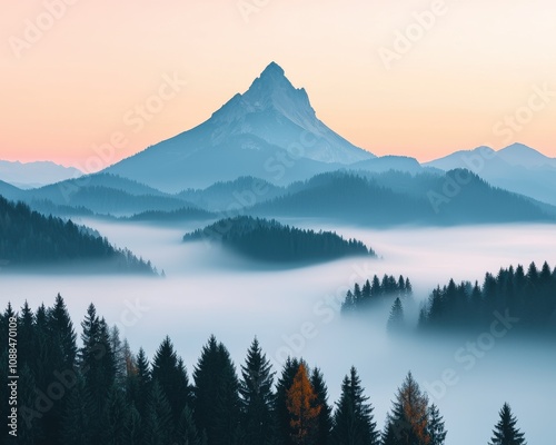 Foggy mountain landscape at dawn nature photography serene environment panoramic view