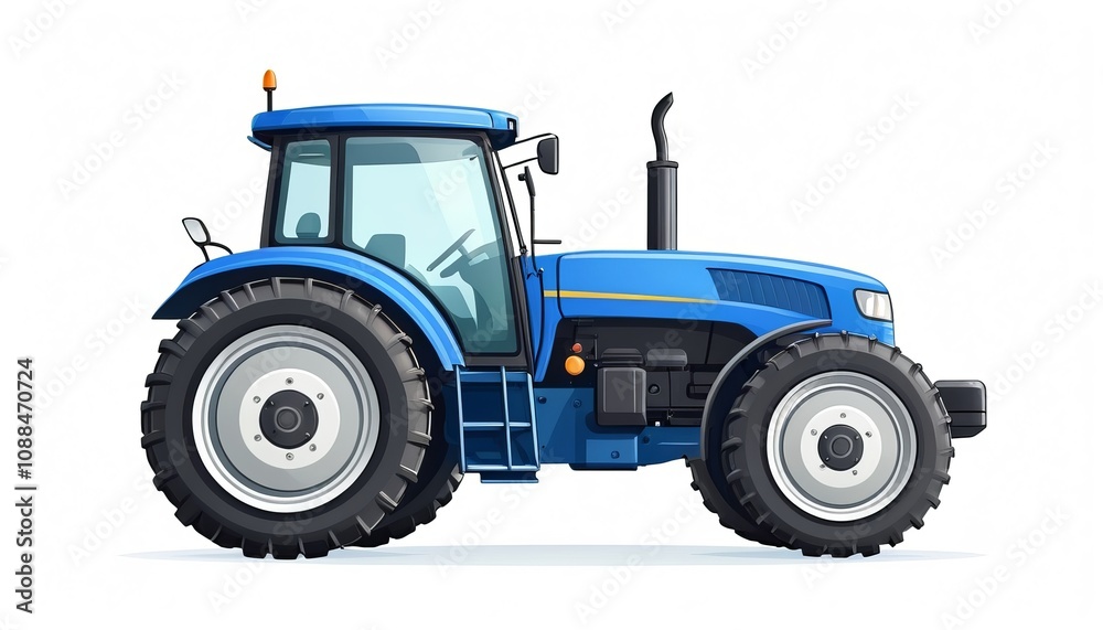 Modern blue tractor design with large tires and detailed features Modern blue tractor design with large tires and detailed features