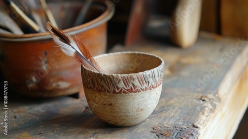 Clay Bowl with Feather.