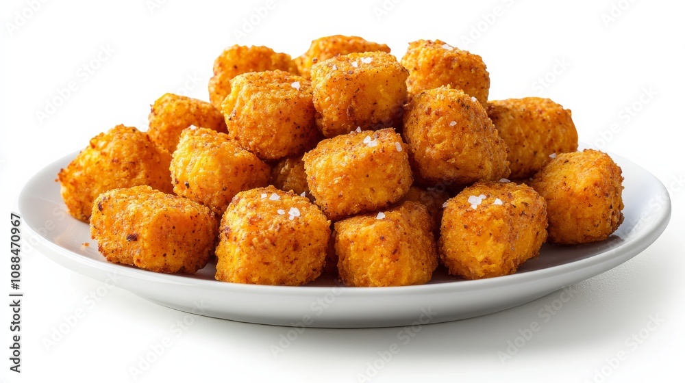 A plate of crispy sweet potato tots seasoned with smoked paprika and served with a side of sriracha mayo, Each tot golden and bursting with flavor A plate of crispy sweet potato tots seasoned with smoked paprika and served with a side of sriracha mayo, Each tot golden and bursting with flavor