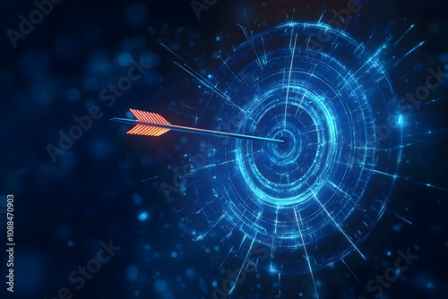 Glowing Blue Target with Arrow in the Center