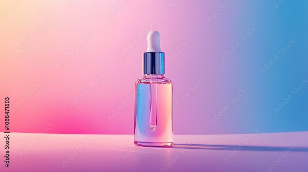 Elegant Droplet Bottle Against a Gradient Background, Showcasing Soft Pastel Colors of Pink and Blue, Ideal for Beauty, Skincare, and Wellness Promotions Elegant Droplet Bottle Against a Gradient Background, Showcasing Soft Pastel Colors of Pink and Blue, Ideal for Beauty, Skincare, and Wellness Promotions