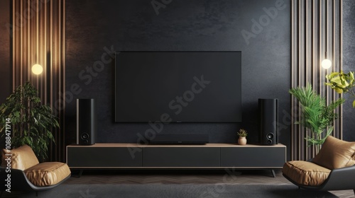 Mockup tv on cabinet in modern, Generative AI.