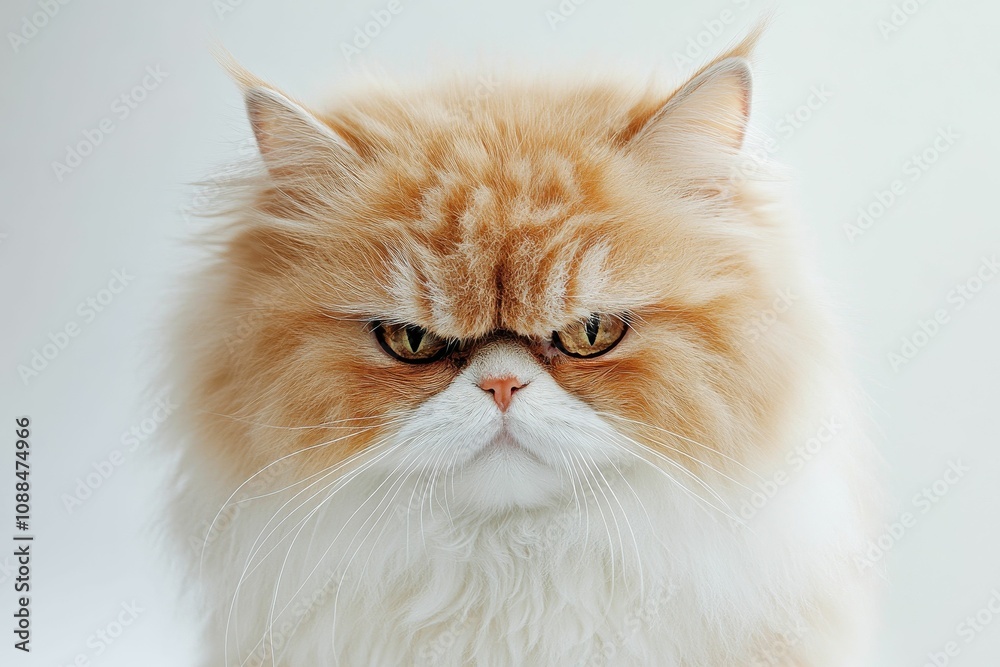 A grumpy, fluffy, orange and white cat. A grumpy, fluffy, orange and white cat.