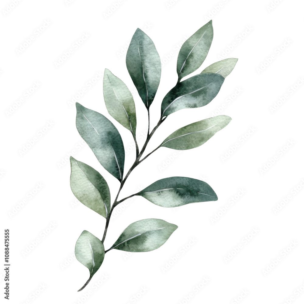 Naklejka premium Watercolor eucalyptus branch with green leaves. Vector illustration.