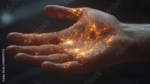 Palm reading, a hand covered with lines suggesting fortune telling using palmistry photo