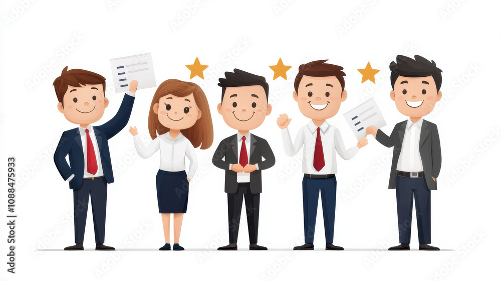 Business people celebrating success with documents and smiles Business people celebrating success with documents and smiles