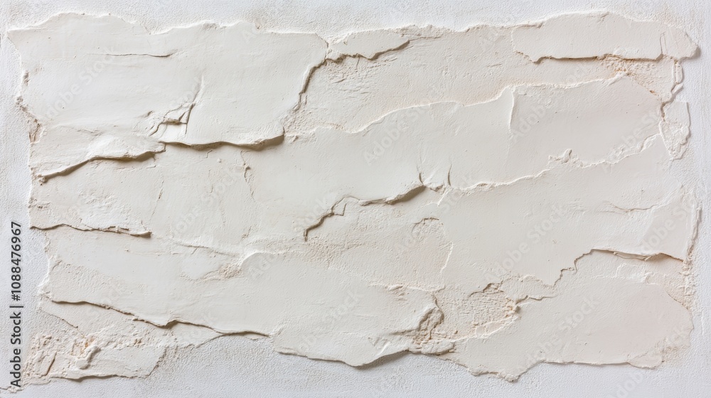 Weathered white wall, a closeup of peeling paint and textured layers revealing age decay Weathered white wall, a closeup of peeling paint and textured layers revealing age decay