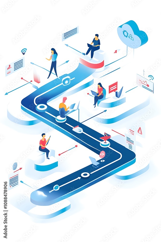 Isometric Illustration Showing A Digital Workflow Process