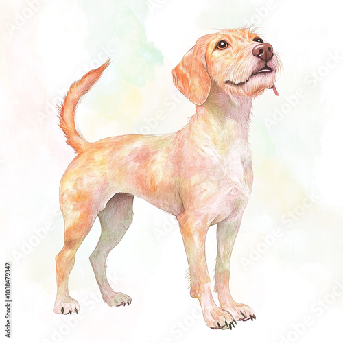 Wirehaired Vizsla Dog Watercolor Cute And Creepy Illustration photo