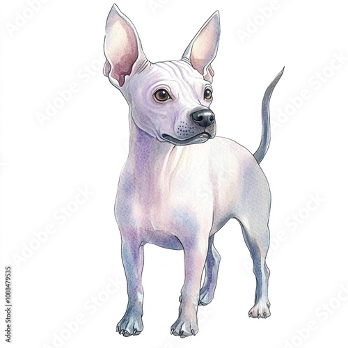 American Hairless Terrier Dog Watercolor Painting: Simple and Elegant Pet Portrait photo