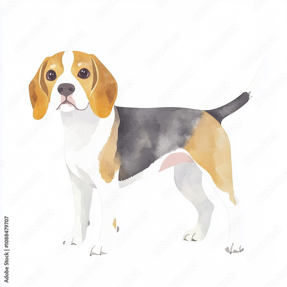 Beagle Dog Watercolor Illustration: Simple and Charming Pet Portrait Beagle Dog Watercolor Illustration: Simple and Charming Pet Portrait