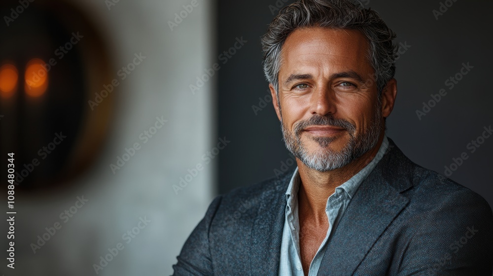 Obraz premium Smiling mature businessman, isolated on a white background, looking at the camera with confidence.
