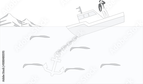 Businessman sinking with a heavy anchor