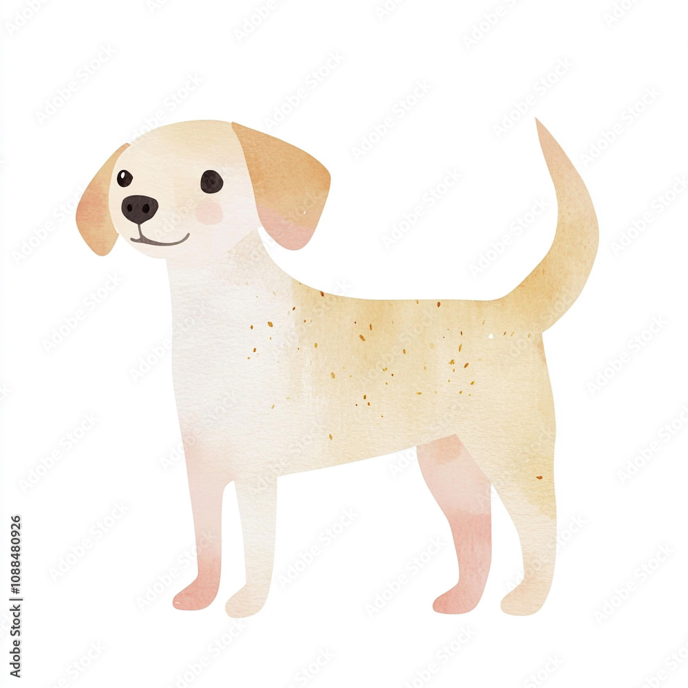 Flat-Coated Retriever Dog Watercolor Painting in Simple Style