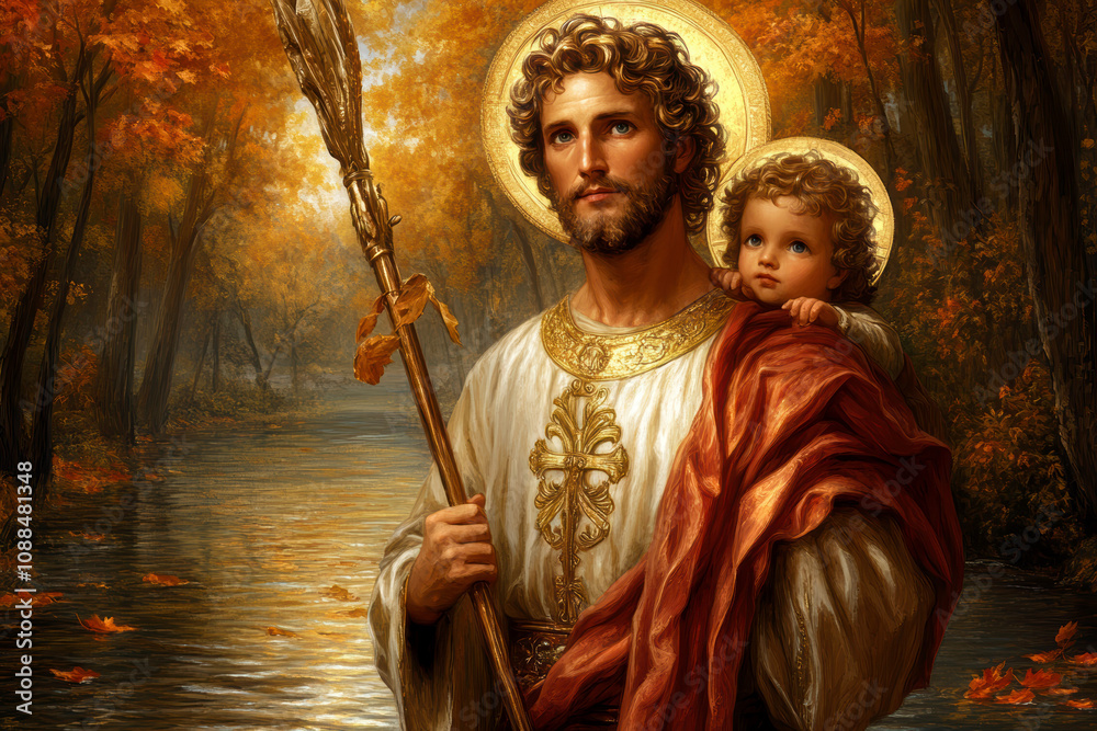 Obraz premium St. Christopher. AI generative.