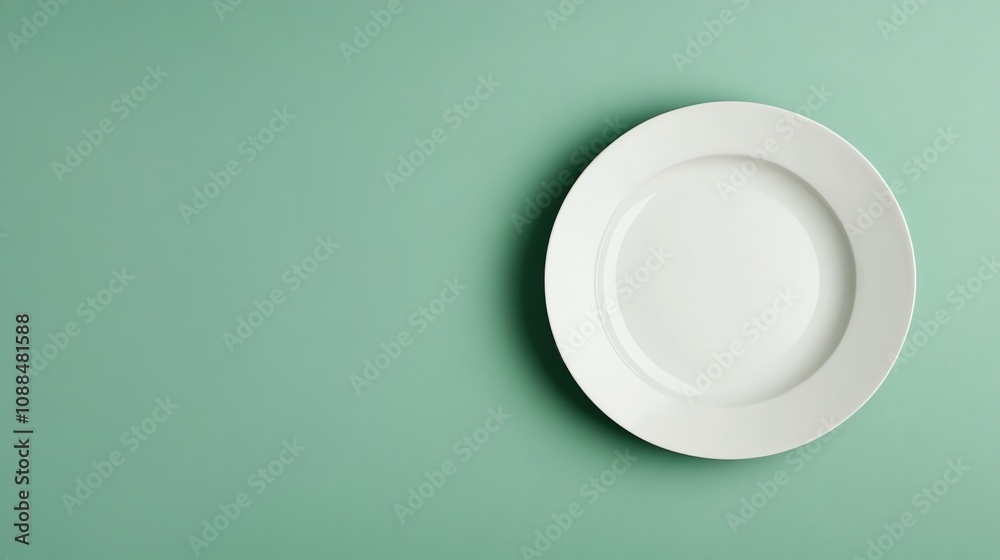 An empty white plate on a blue background. An empty white plate on a blue background.