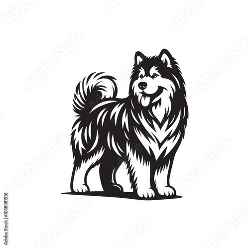 Alaskan Malamute Silhouette - Minimalist Alaskan Malamute Dog Vector - Illustration of Dog.