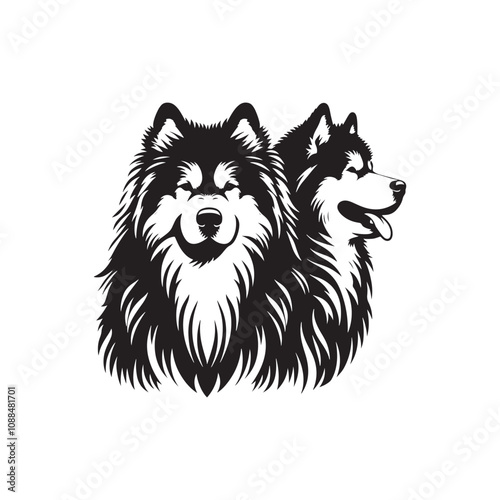 Alaskan Malamute Silhouette - Minimalist Alaskan Malamute Dog Vector - Illustration of Dog.