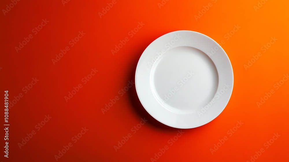 A white plate on a orange background. A white plate on a orange background.