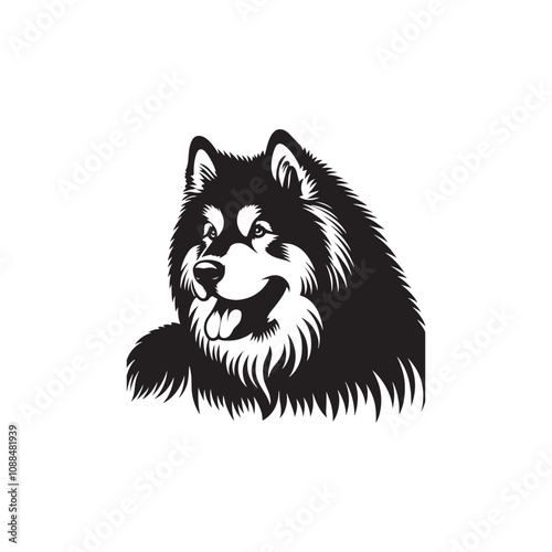 Alaskan Malamute Silhouette - Minimalist Alaskan Malamute Dog Vector - Illustration of Dog.