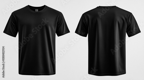 Simple black t-shirt mockup showcasing front and back views on a plain background