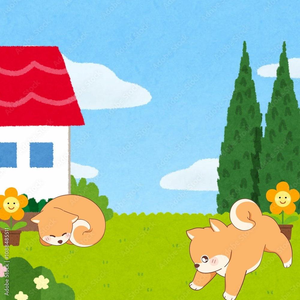 Fototapeta premium Dogs in the forest cartoon 