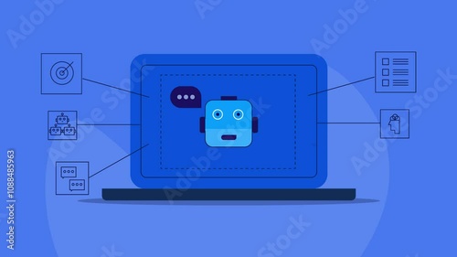Accomplish business tasks with AI agent intelligent autonomous system conceptual video animation.