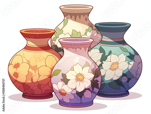 Four Floral Decorated Vases photo