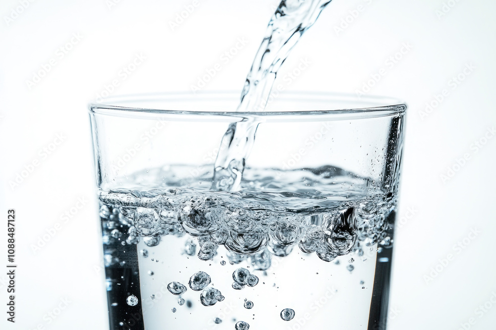 Water pours gracefully into a clear glass. Water pours gracefully into a clear glass.