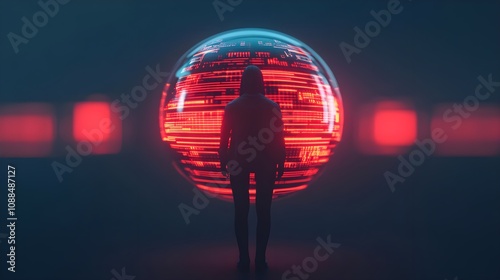 Hacker Silhouette Red Code Sphere