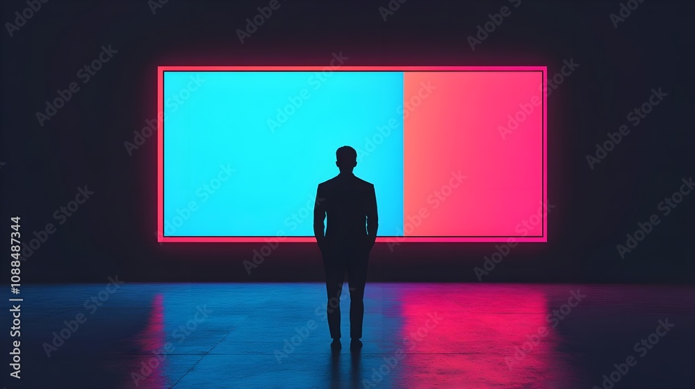 Man Silhouette Neon Screen Background Man Silhouette Neon Screen Background