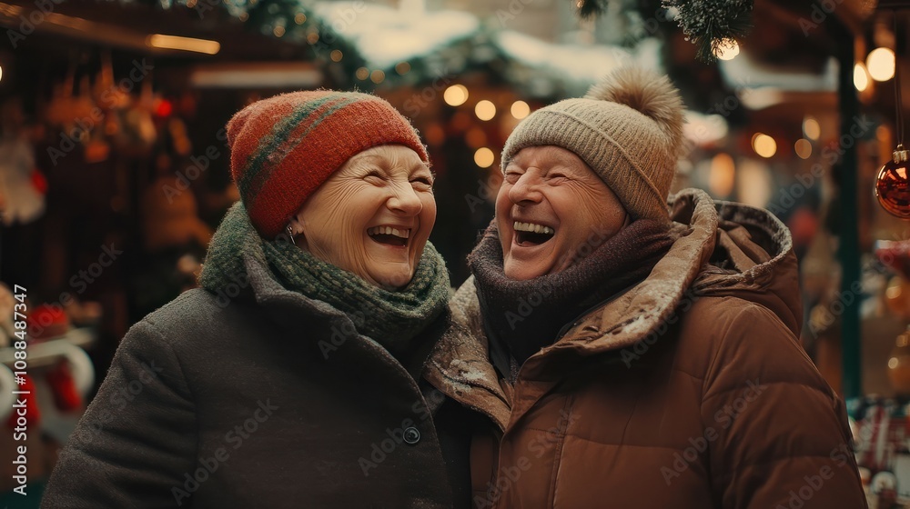 senior couple having fun at a Christmas market senior couple having fun at a Christmas market