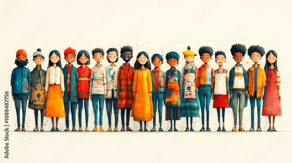 Obraz premium Diverse group of cartoon characters in colorful outfits