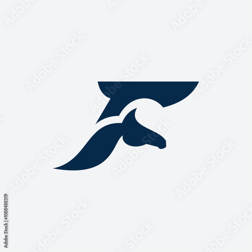 Minimalist Letter F Horse Logo Vector Illustration