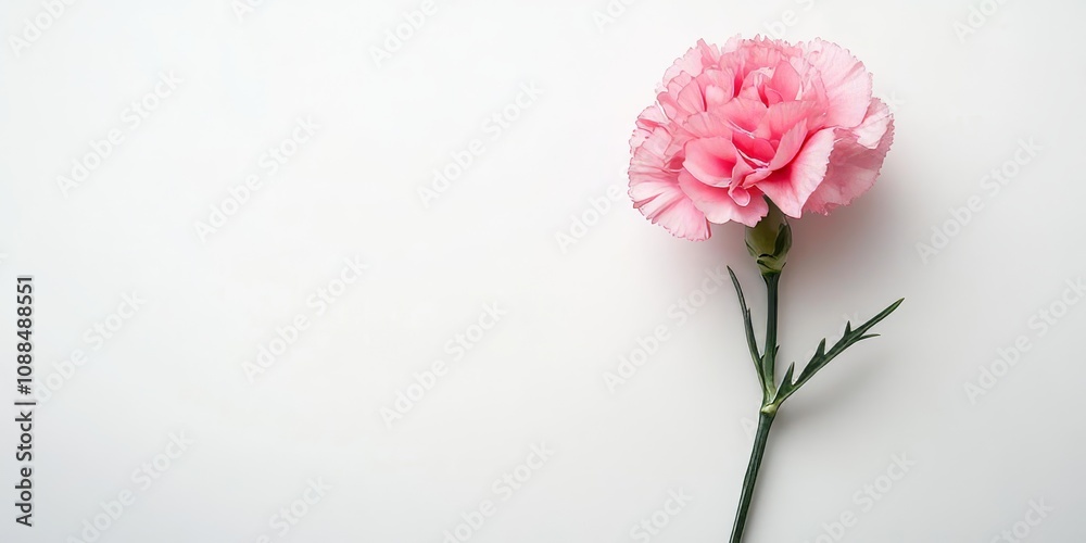 Pink Carnation flower stalk showcases its stunning beauty against a pristine white background, highlighting the elegance of the Pink Carnation in all its glory. Pink Carnation flower stalk showcases its stunning beauty against a pristine white background, highlighting the elegance of the Pink Carnation in all its glory.