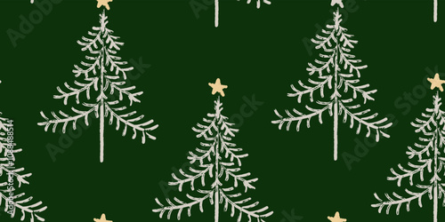 Christmas seamless pattern for greeting cards, wrapping papers. Doodle Christmas trees. Hand drawn winter background. Vector illustration.