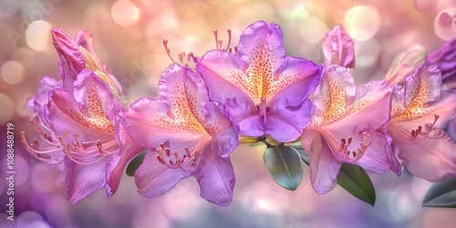 Stunning pink and violet Rhododendron blossoms against a softly blurred background, highlighting the beauty of these vibrant Rhododendron flowers in an enchanting display. photo