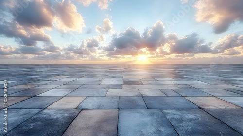 Wallpaper Mural Stone Tile Floor with Sunset Sky Background Illustration Torontodigital.ca