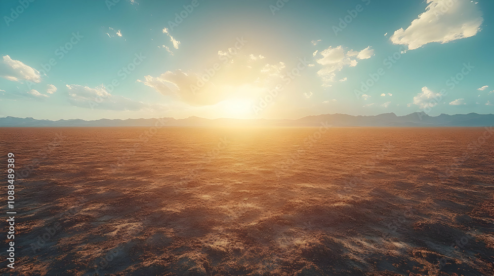 Desert Landscape with Sunset and Mountains 3D Illustration Desert Landscape with Sunset and Mountains 3D Illustration