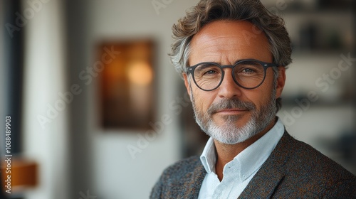 Mature businessman with a tablet, isolated against a white background, looking at the camera.