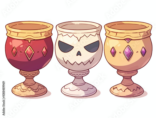 Three Magical Goblets with Skull Faces photo