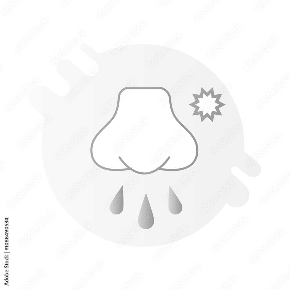 Runny Nose Icon – Nose with Droplets, Representing Allergies, Cold, and Nasal Discomfort