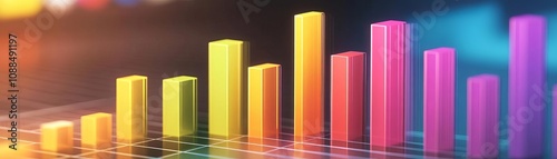 Digital bar chart comparing benefit and price, vibrant colors, professional office setting, sleek style