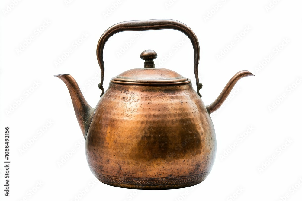 Antique copper teapot with ornate handle. Antique copper teapot with ornate handle.
