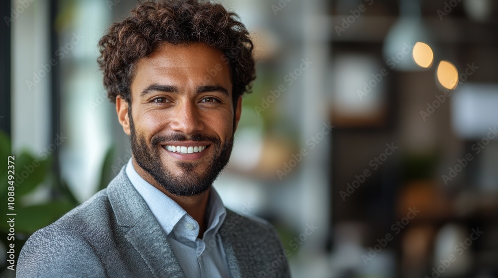 Young professional in a gray suit, holding a tablet and smiling, isolated against a white background. Young professional in a gray suit, holding a tablet and smiling, isolated against a white background.