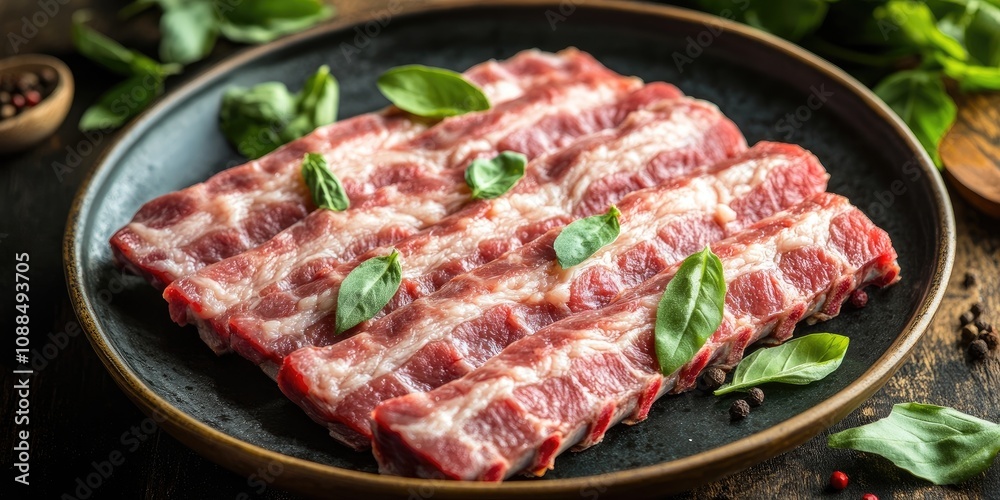 Raw pork ribs beautifully arranged on a plate, showcasing the enticing appeal of raw pork ribs ready for culinary preparation and enjoyment. These raw pork ribs promise a delightful dining experience. Raw pork ribs beautifully arranged on a plate, showcasing the enticing appeal of raw pork ribs ready for culinary preparation and enjoyment. These raw pork ribs promise a delightful dining experience.
