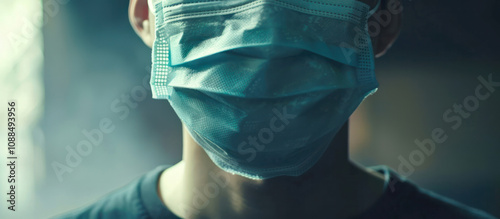 close up face of man wearing medical mask protection virus or air pollution dust smoke particle health care safety self